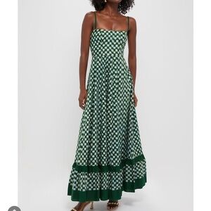 De Castro Checkmate Dress | Green and White Tiered Maxi Sundress